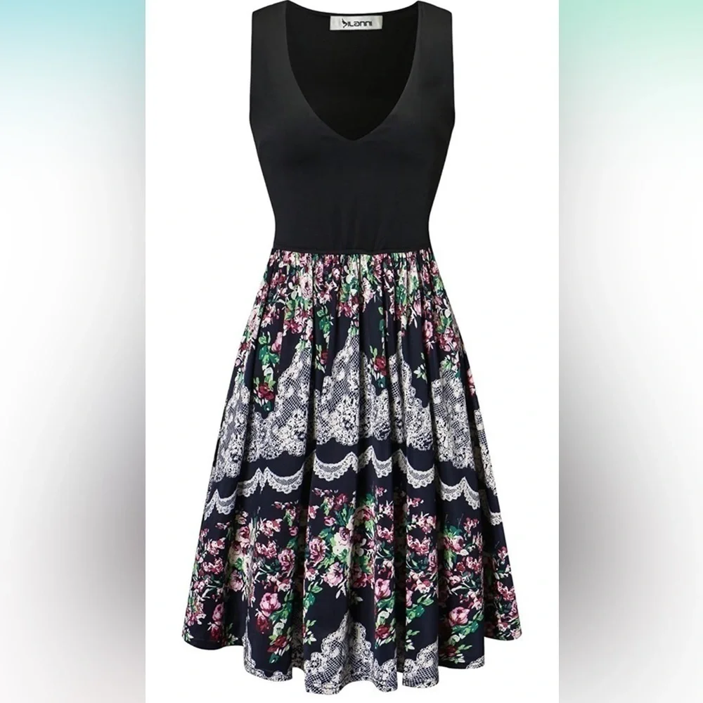 Women's Flower Floral Print Dresses Cocktail Party Dress size small stretchy - Picture 3 of 9